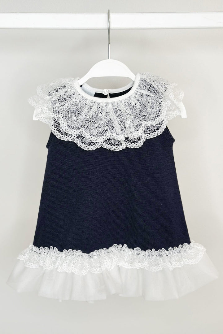 Granlei "Eleonora" Navy Knitted Lace & Tulle Bow Dress - Millie and John