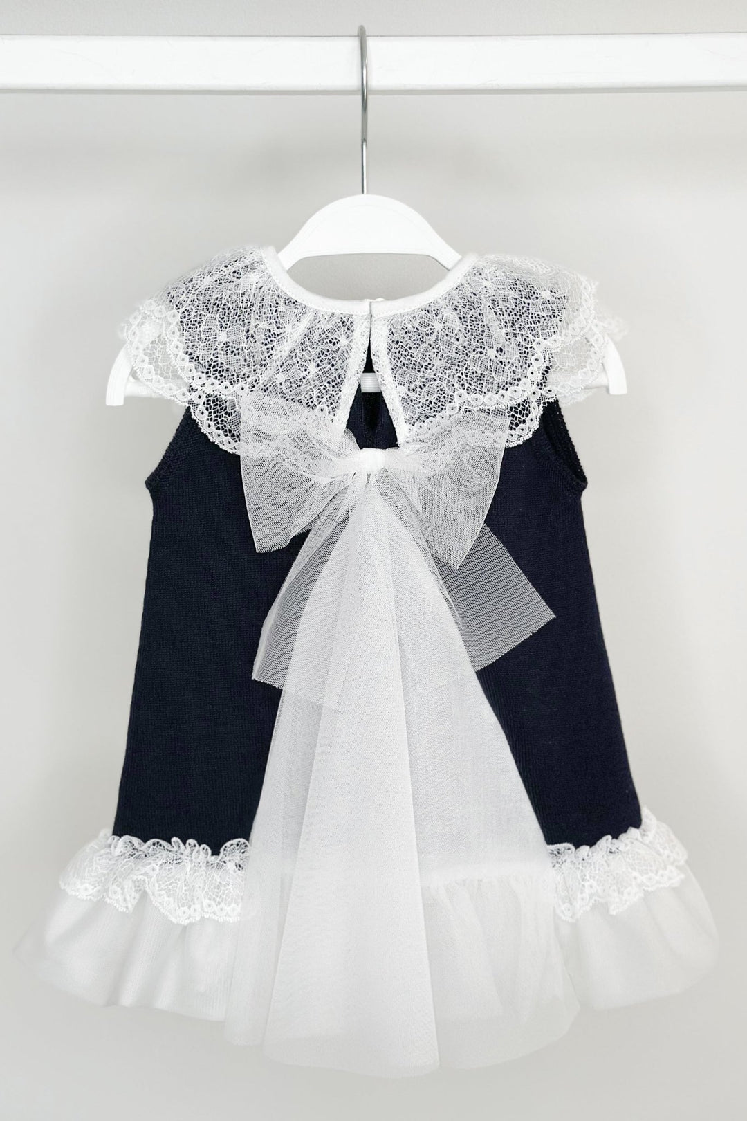 Granlei "Eleonora" Navy Knitted Lace & Tulle Bow Dress - Millie and John
