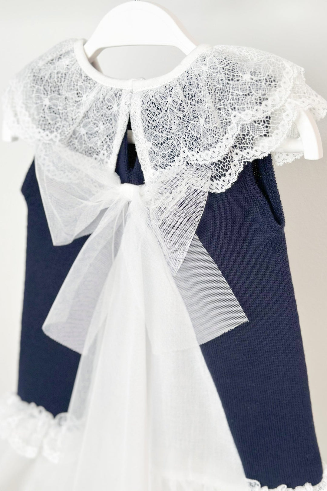 Granlei "Eleonora" Navy Knitted Lace & Tulle Bow Dress - Millie and John