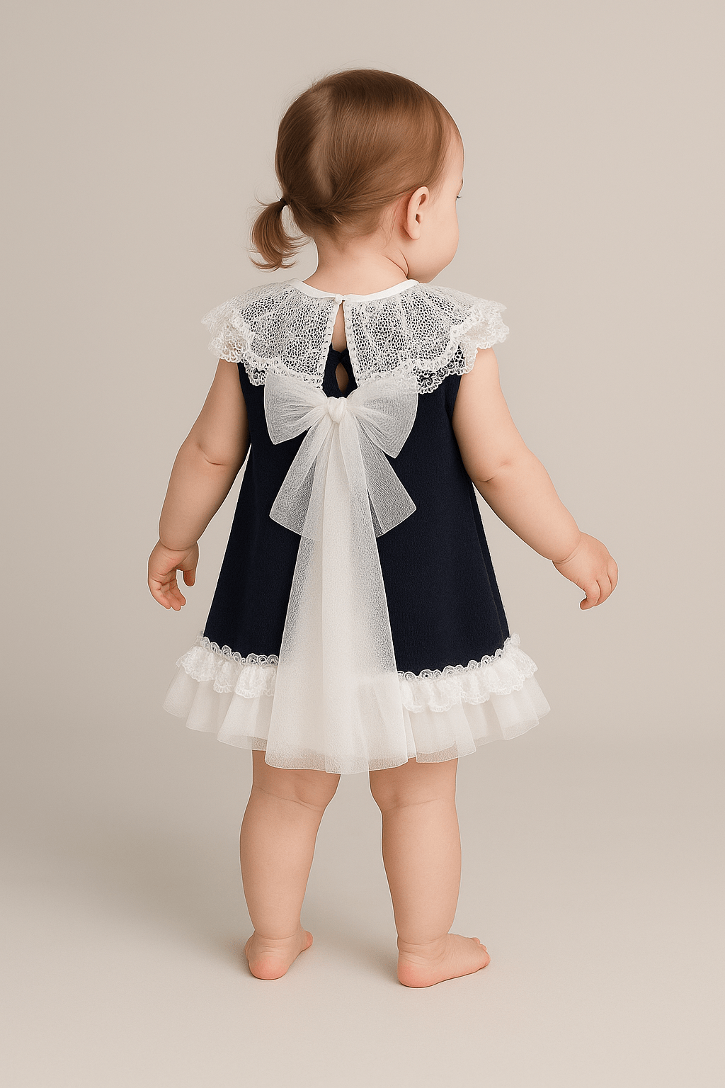 Granlei "Eleonora" Navy Knitted Lace & Tulle Bow Dress - Millie and John