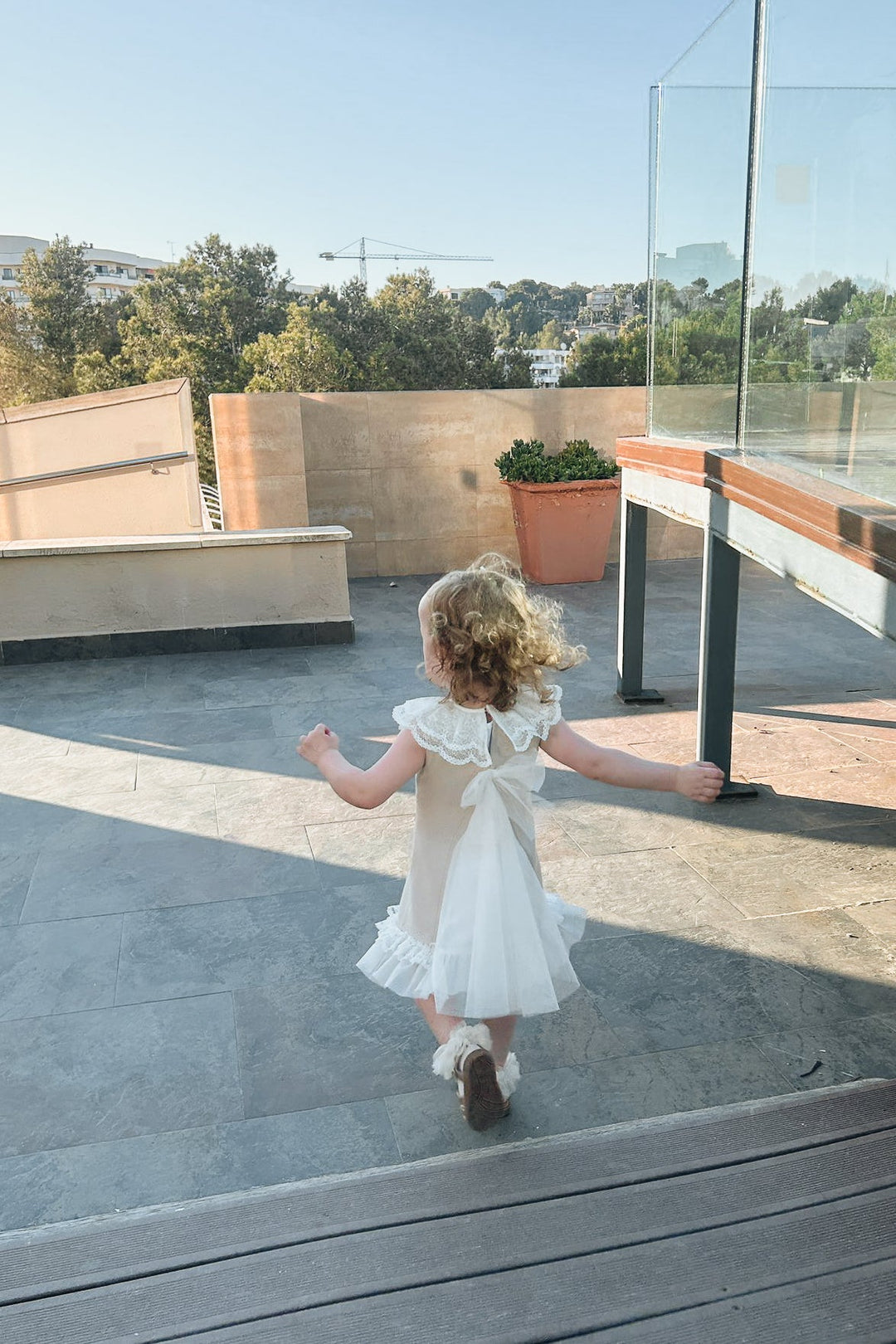 Granlei "Eleonora" Stone Knitted Lace & Tulle Bow Dress - Millie and John