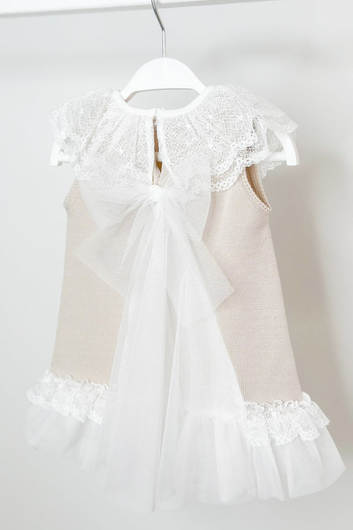 Granlei "Eleonora" Stone Knitted Lace & Tulle Bow Dress - Millie and John