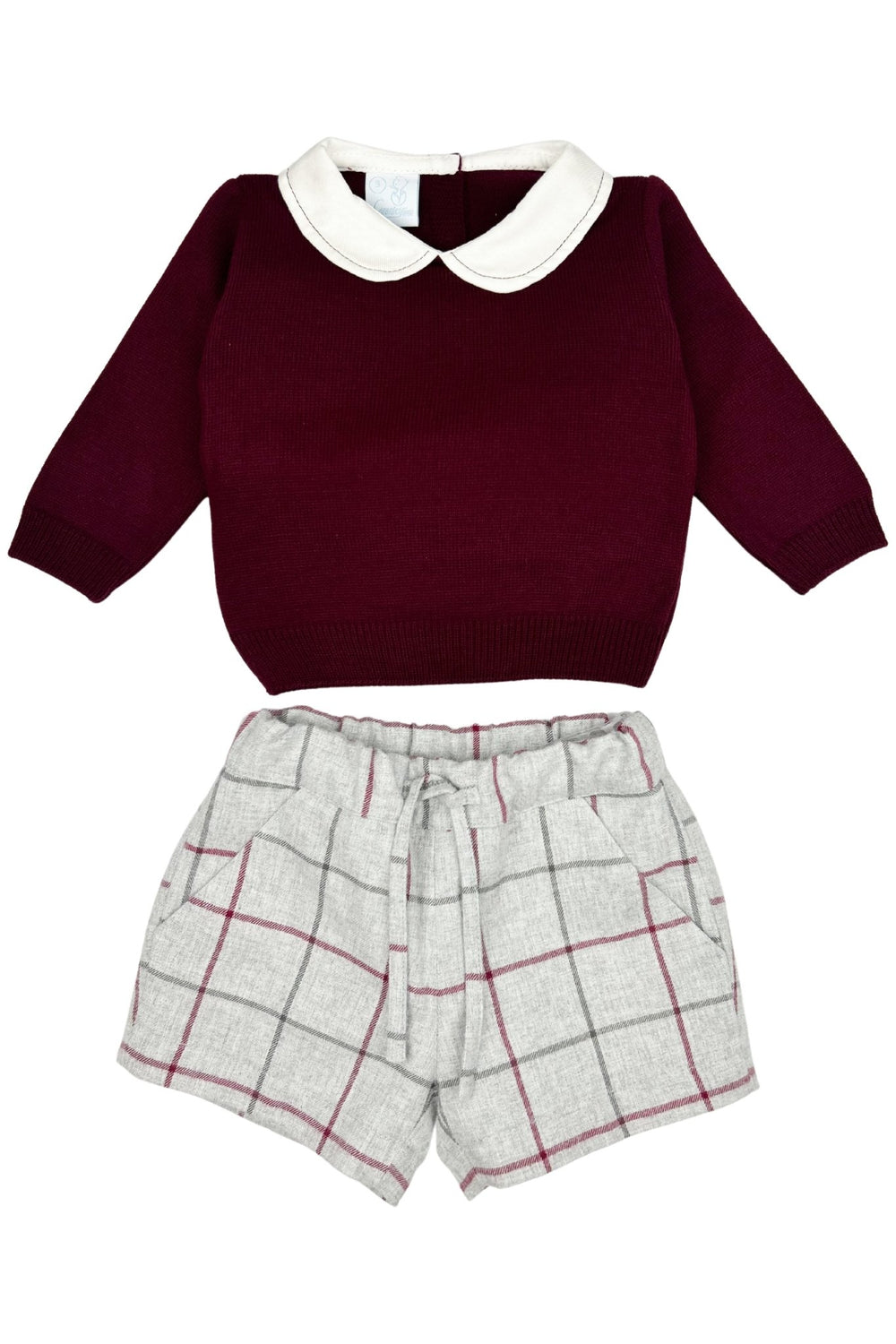 Granlei "Elijah" Burgundy Knit Top & Tartan Shorts - Millie and John