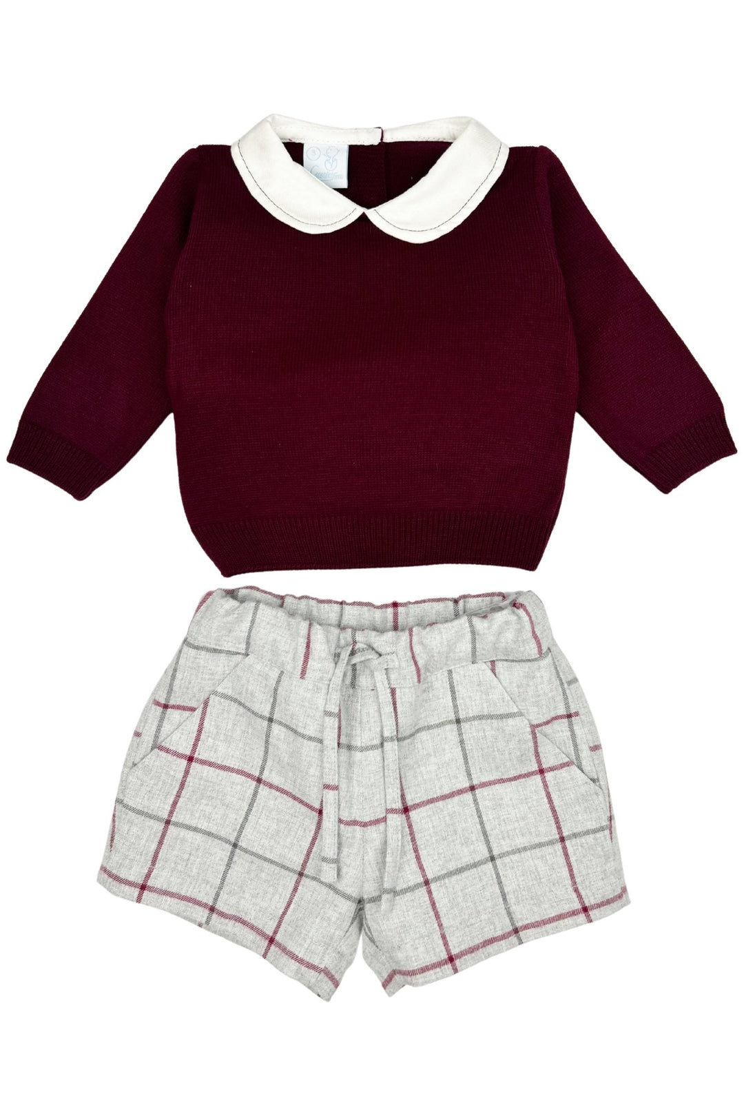 Granlei "Elijah" Burgundy Knit Top & Tartan Shorts - Millie and John