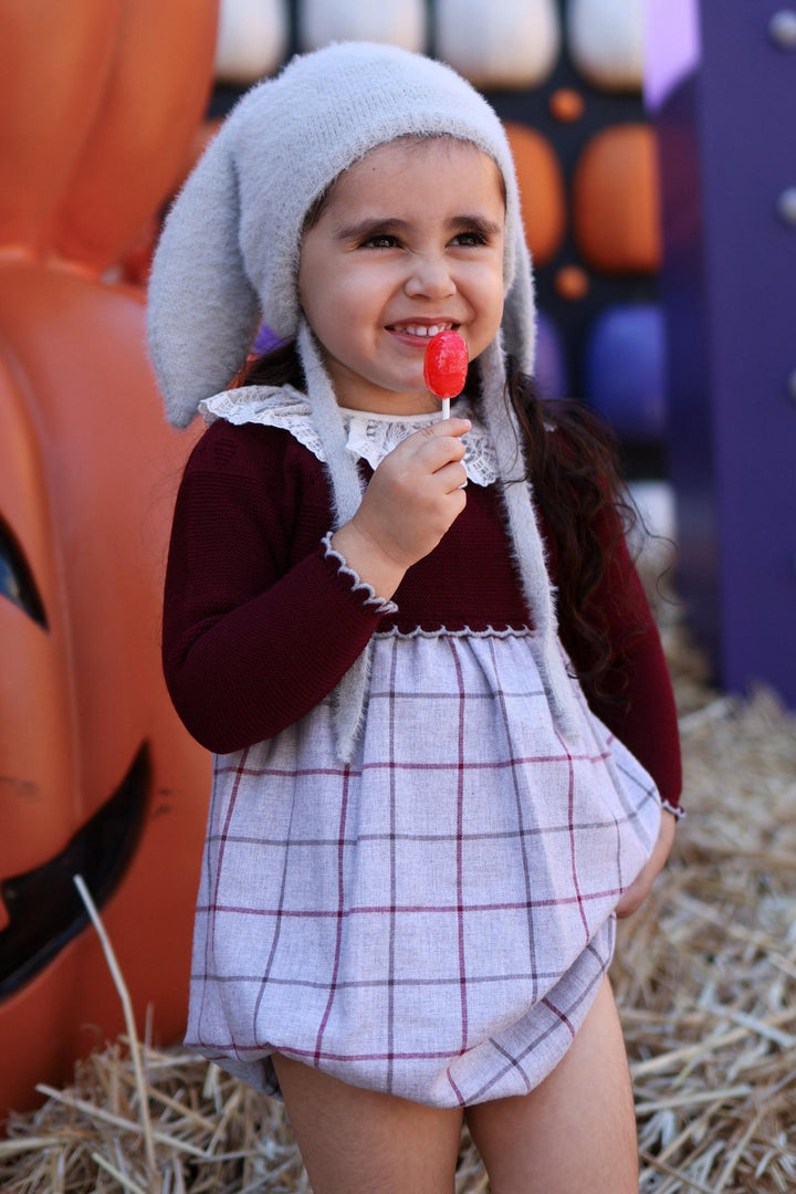 Granlei "Eliza" Burgundy Half Knit Tartan Romper - Millie and John