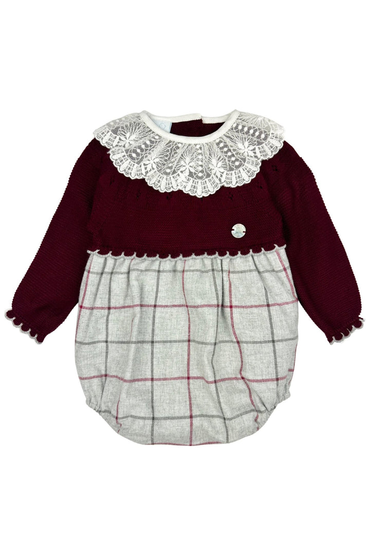 Granlei "Eliza" Burgundy Half Knit Tartan Romper - Millie and John