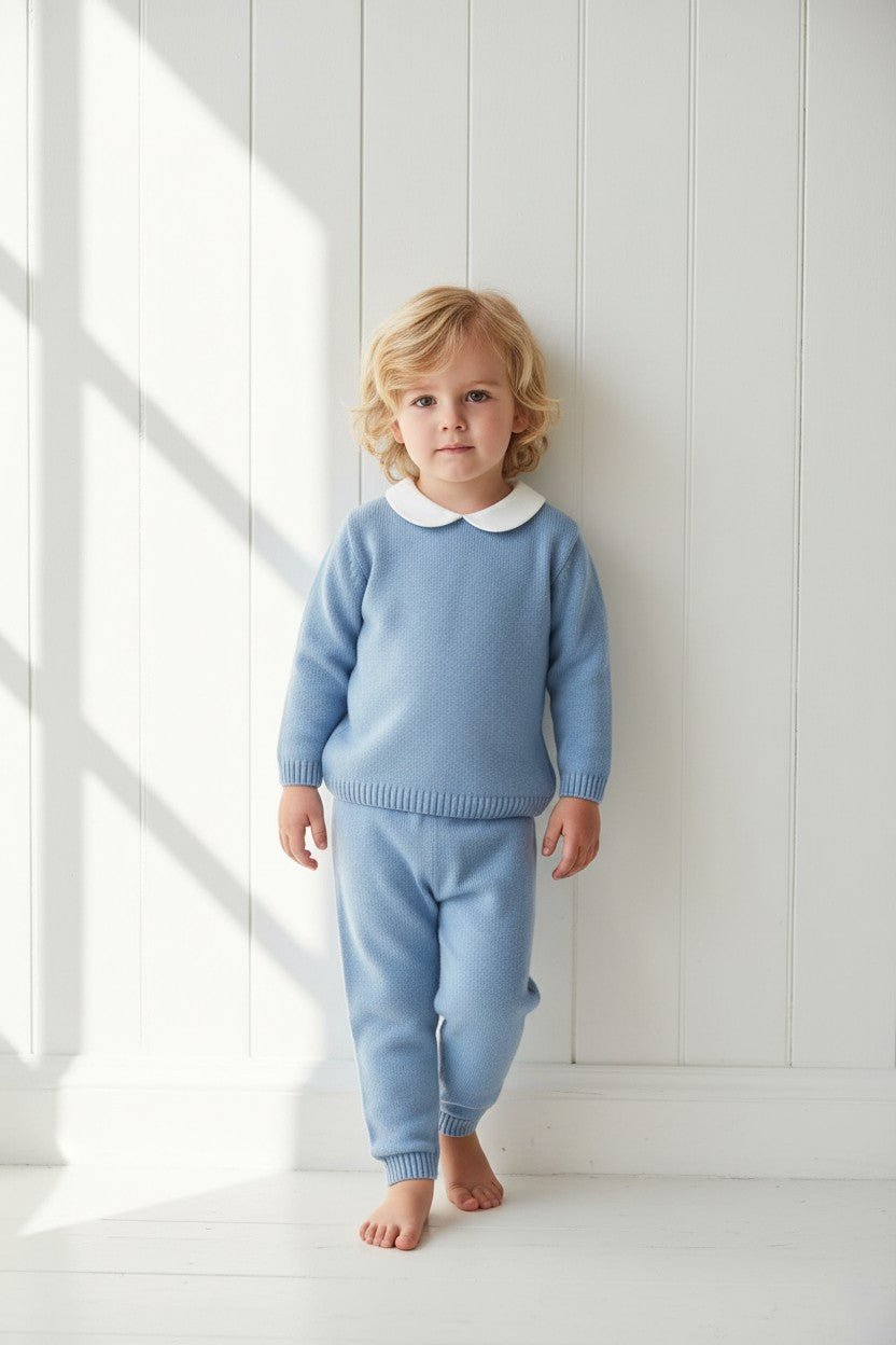 Granlei "Freddie" Dusky Blue Knitted Top &amp; Trousers - Millie and John