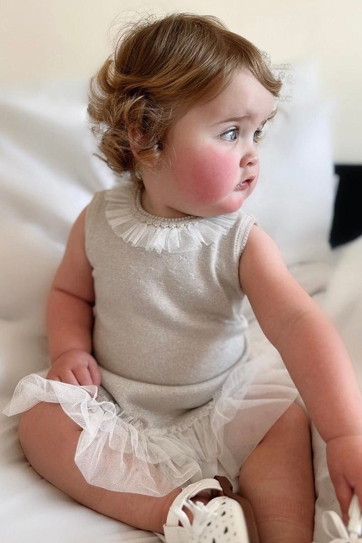 Granlei "Grace" Sparkly Stone Knitted Tulle Bow Dress - Millie and John