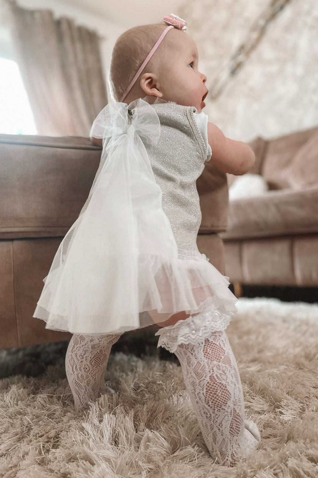 Granlei "Grace" Sparkly Stone Knitted Tulle Bow Dress - Millie and John