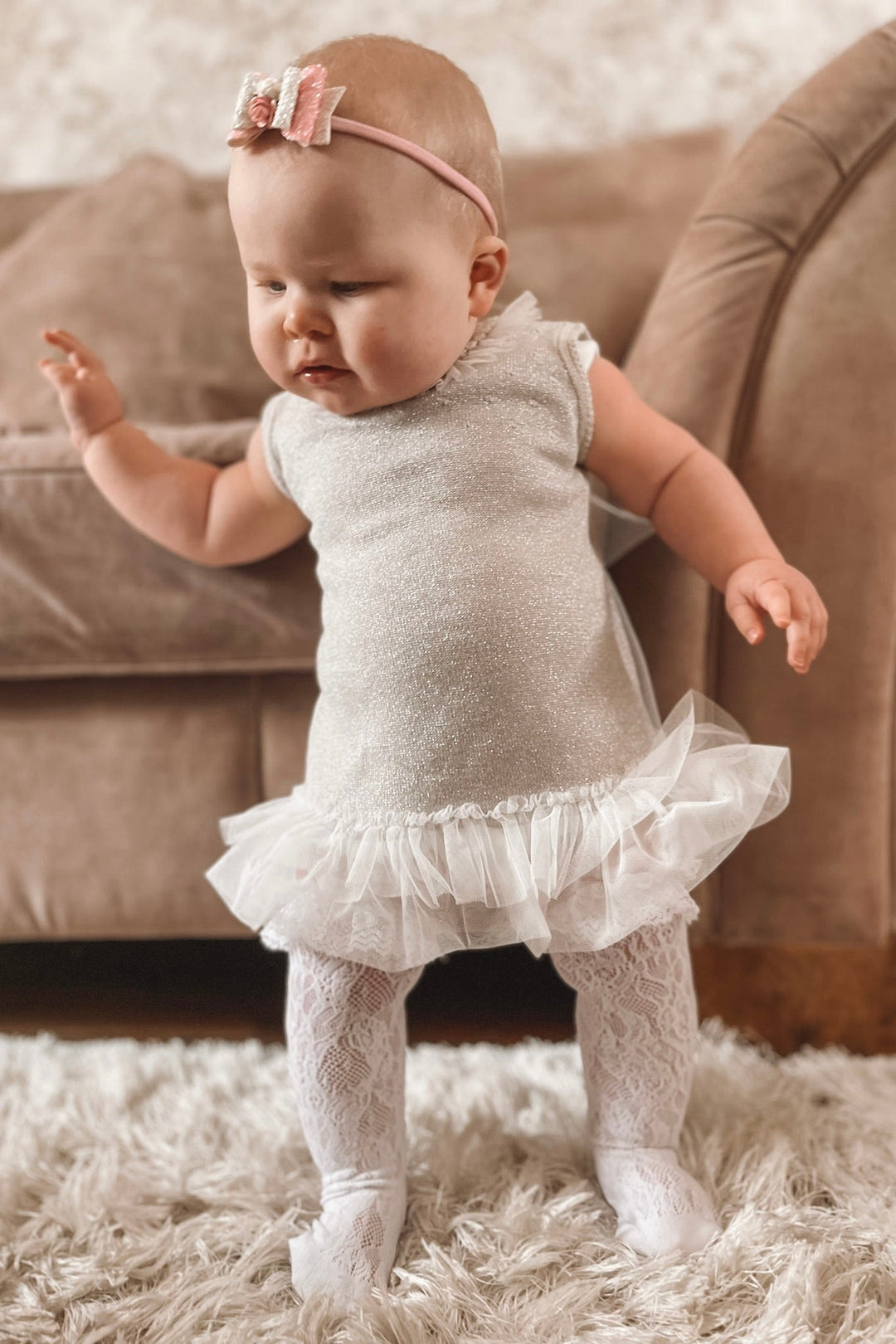 Granlei "Grace" Sparkly Stone Knitted Tulle Bow Dress - Millie and John