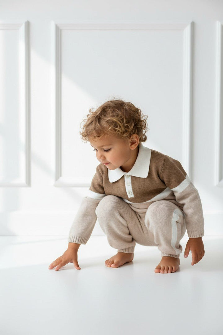 Granlei "Harry" Stone &amp; Caramel Knit Polo Top &amp; Trousers - Millie and John