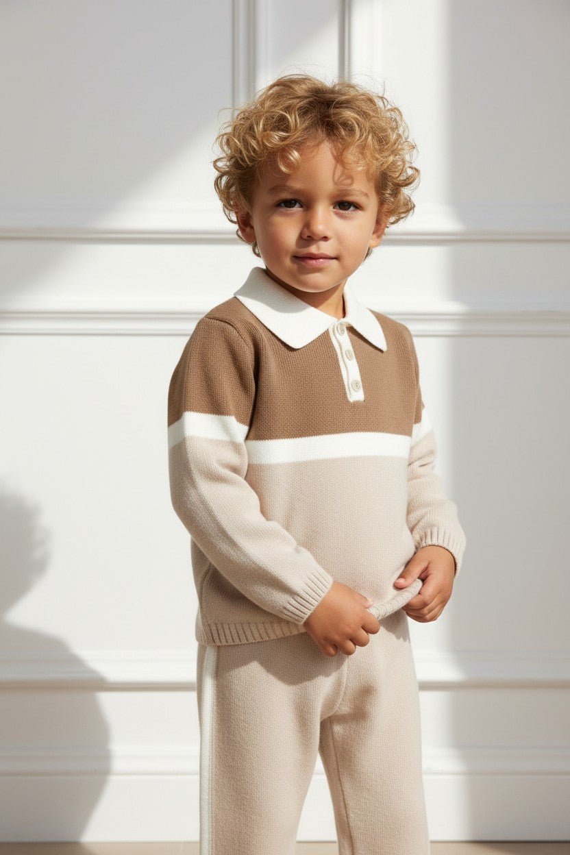 Granlei "Harry" Stone & Caramel Knit Polo Top & Trousers - Millie and John