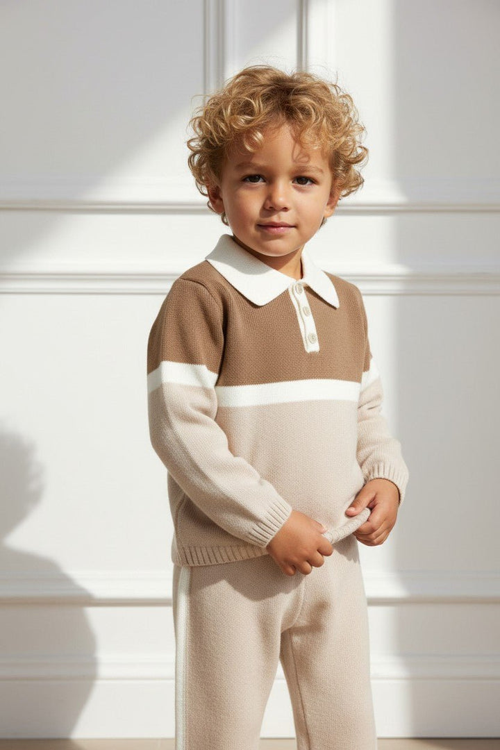 Granlei "Harry" Stone &amp; Caramel Knit Polo Top &amp; Trousers - Millie and John