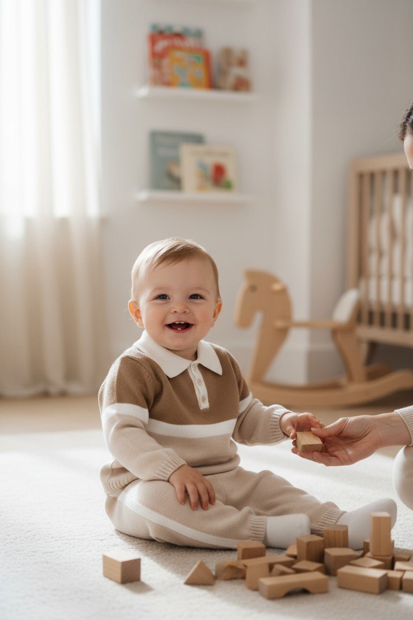 Granlei "Harry" Stone & Caramel Knit Polo Top & Trousers - Millie and John