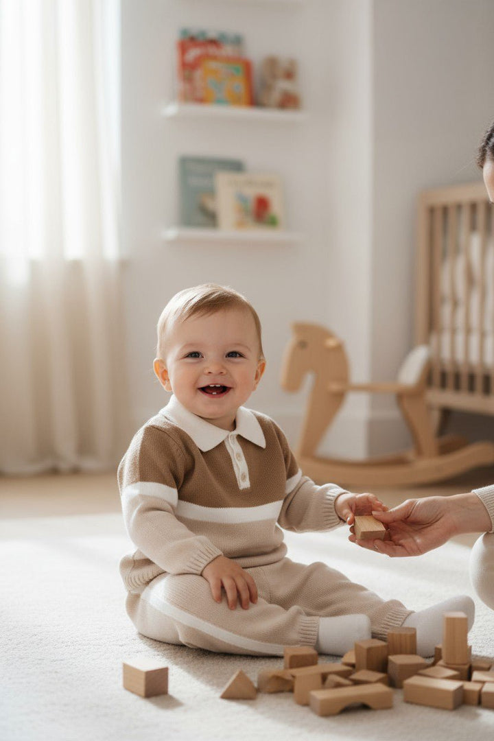 Granlei "Harry" Stone & Caramel Knit Polo Top & Trousers - Millie and John