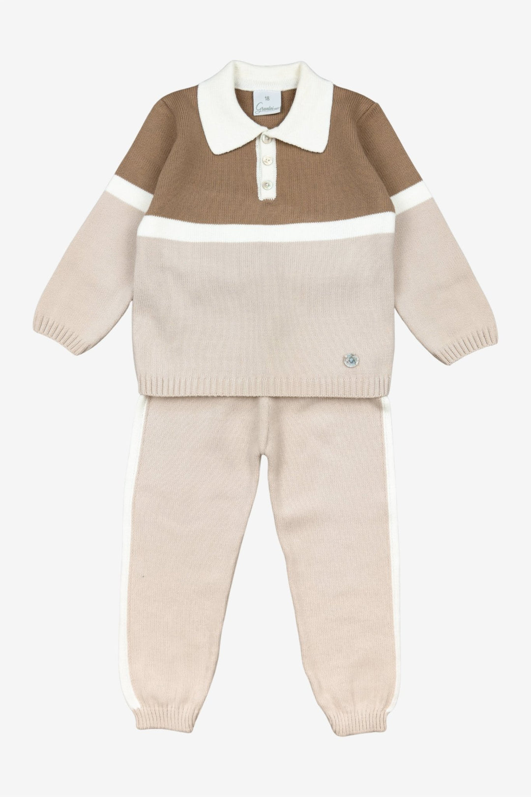 Granlei "Harry" Stone & Caramel Knit Polo Top & Trousers - Millie and John