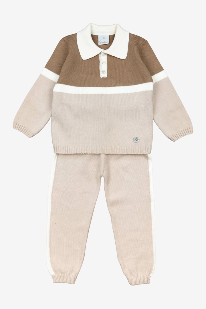 Granlei "Harry" Stone & Caramel Knit Polo Top & Trousers - Millie and John