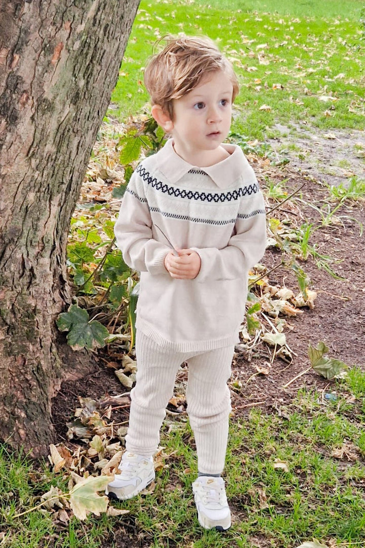 Granlei "Hunter" Stone & Black Fair Isle Knit Top & Leggings - Millie and John