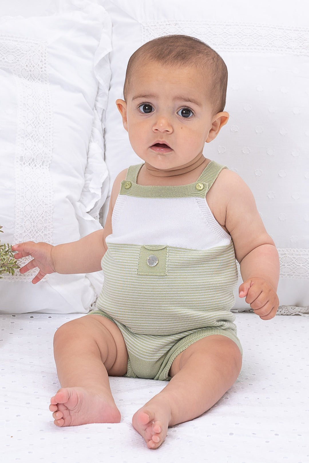 Granlei "Jagger" Pistachio Striped Knit Dungarees - Millie and John