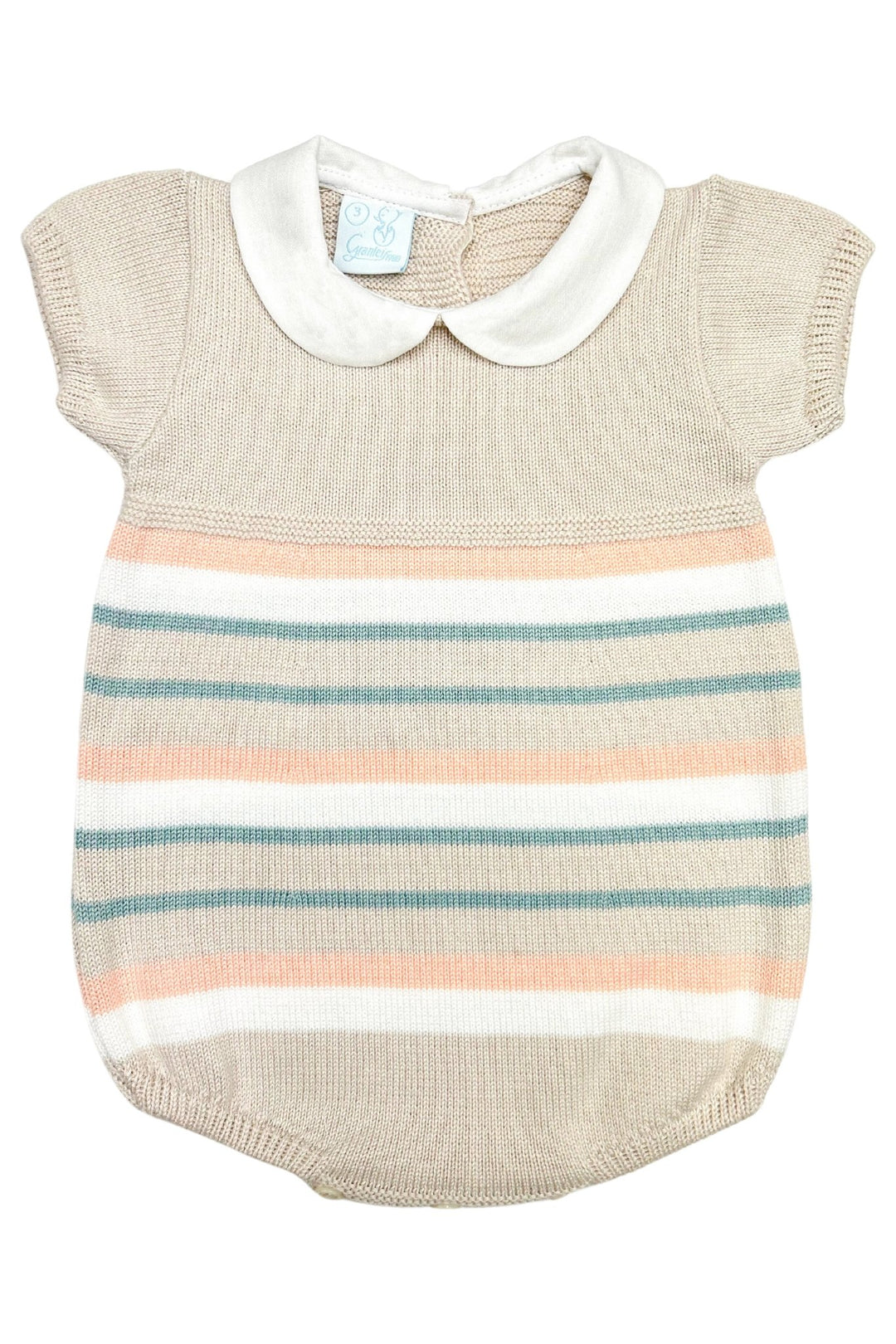 Granlei "Jonah" Stone, Peach & Teal Stripe Knit Romper - Millie and John