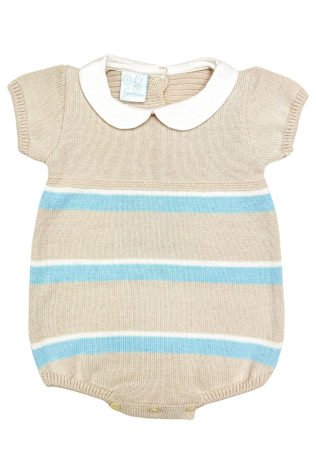 Granlei "Jonah" Stone, White & Cloud Blue Stripe Knit Romper - Millie and John
