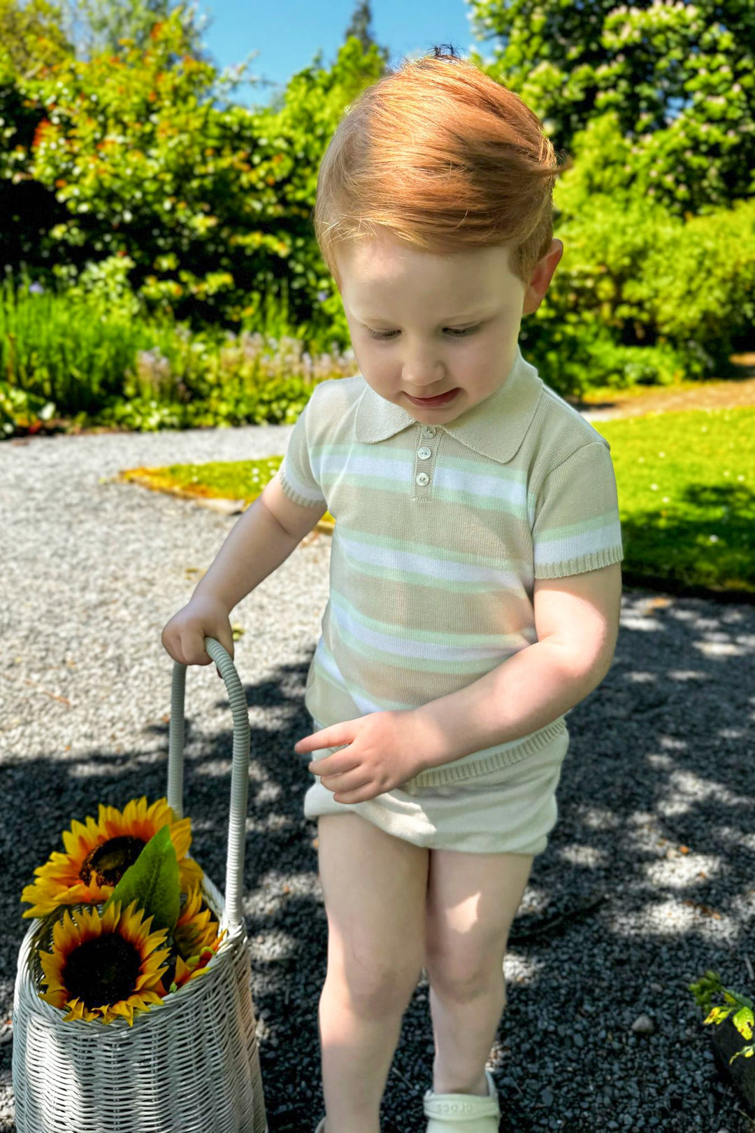 Granlei "Jude" Stone, Mint & White Stripe Knit Top & Shorts - Millie and John