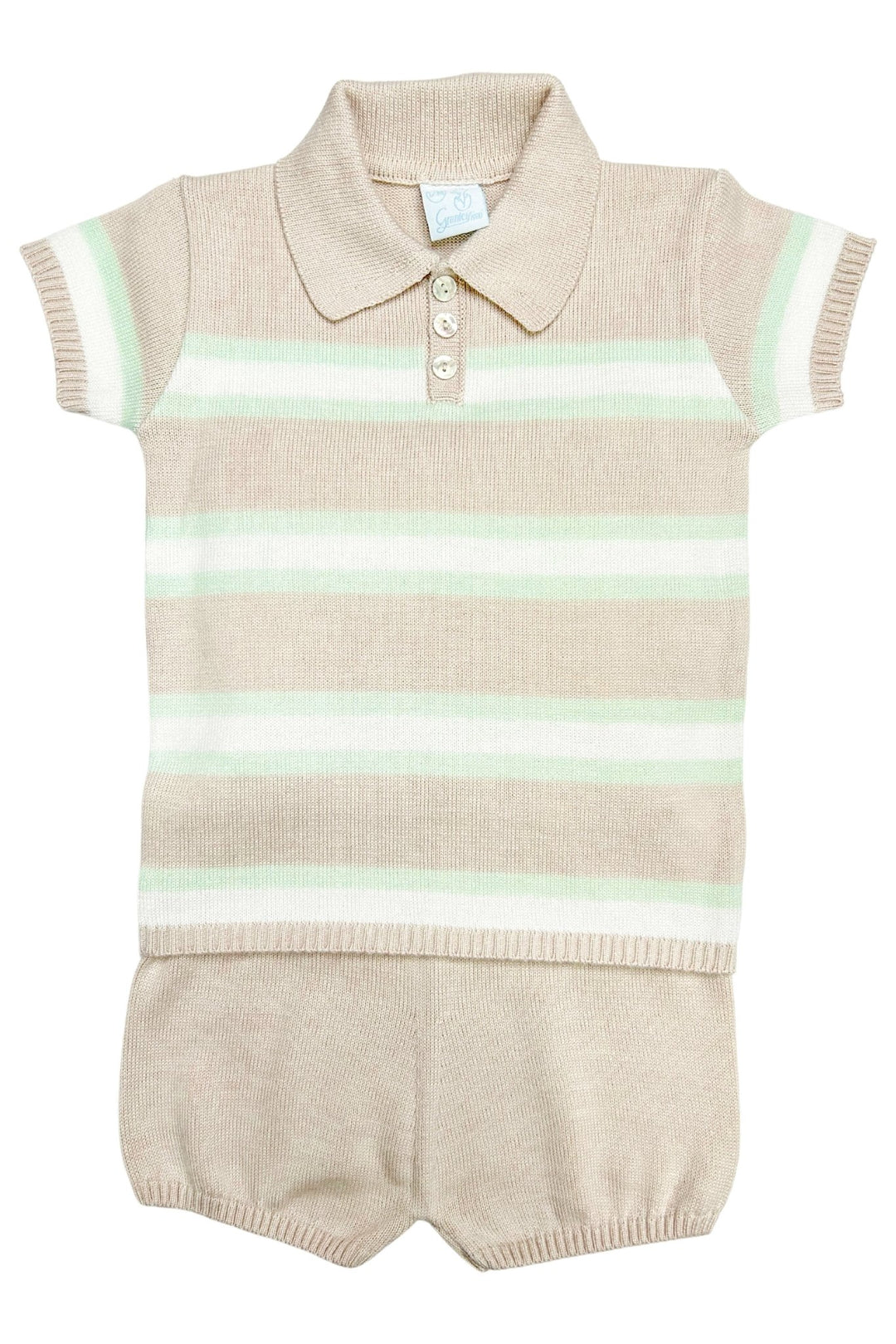 Granlei "Jude" Stone, Mint & White Stripe Knit Top & Shorts - Millie and John