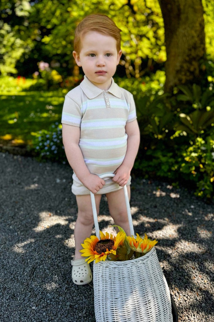 Granlei "Jude" Stone, Mint & White Stripe Knit Top & Shorts - Millie and John