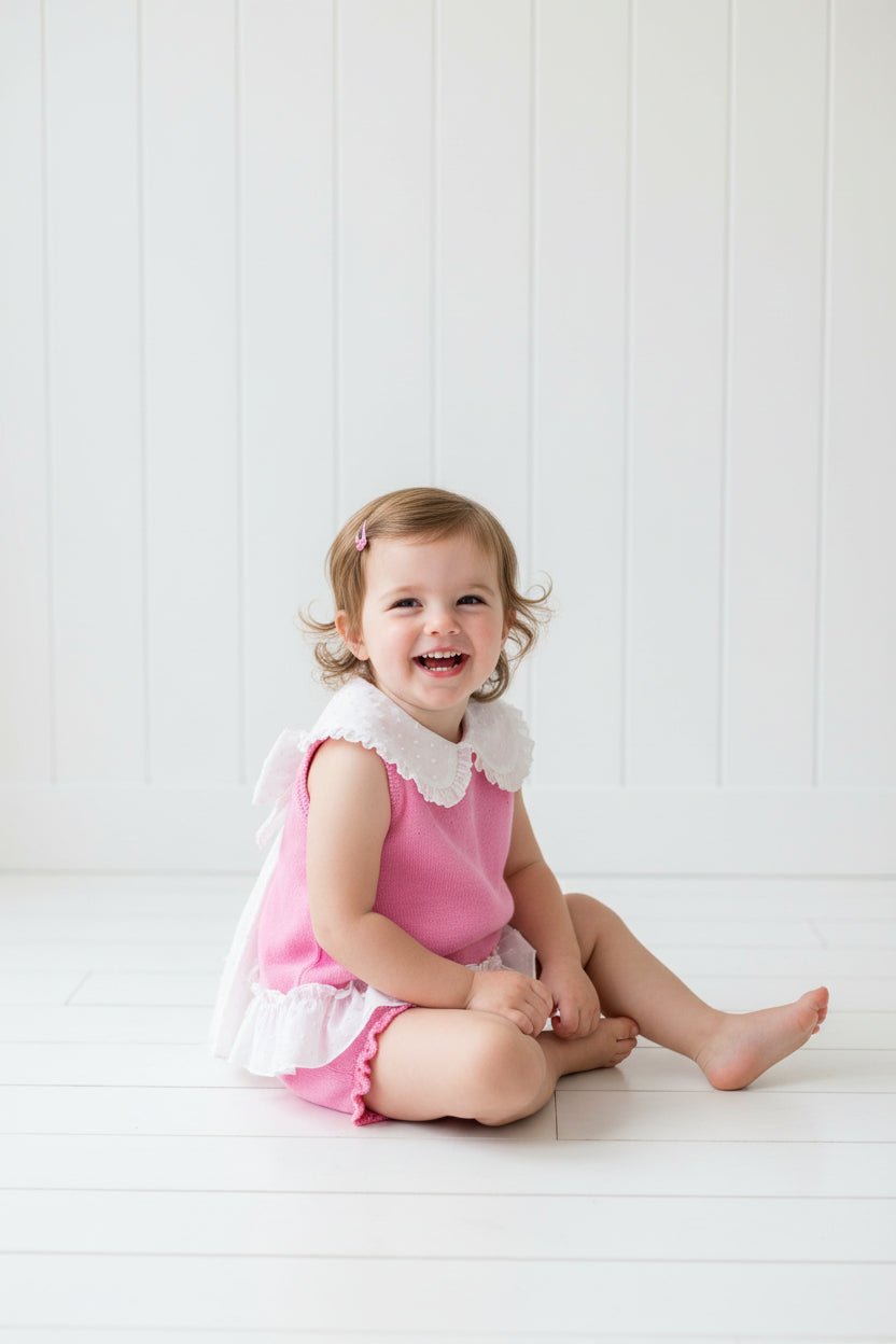 Granlei "Keke" Hot Pink Plumeti Dot Bow Knit Blouse & Shorts - Millie and John