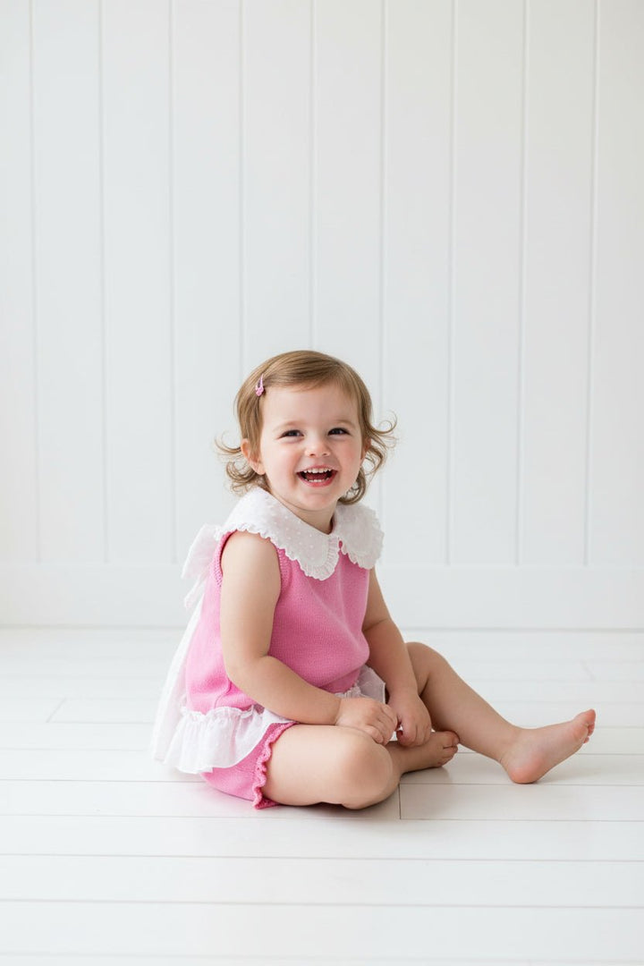 Granlei "Keke" Hot Pink Plumeti Dot Bow Knit Blouse & Shorts - Millie and John