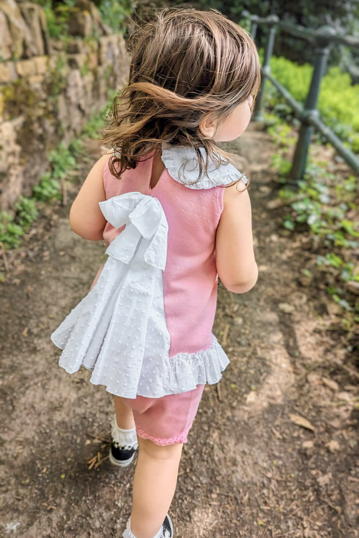 Granlei "Keke" Hot Pink Plumeti Dot Bow Knit Blouse & Shorts - Millie and John