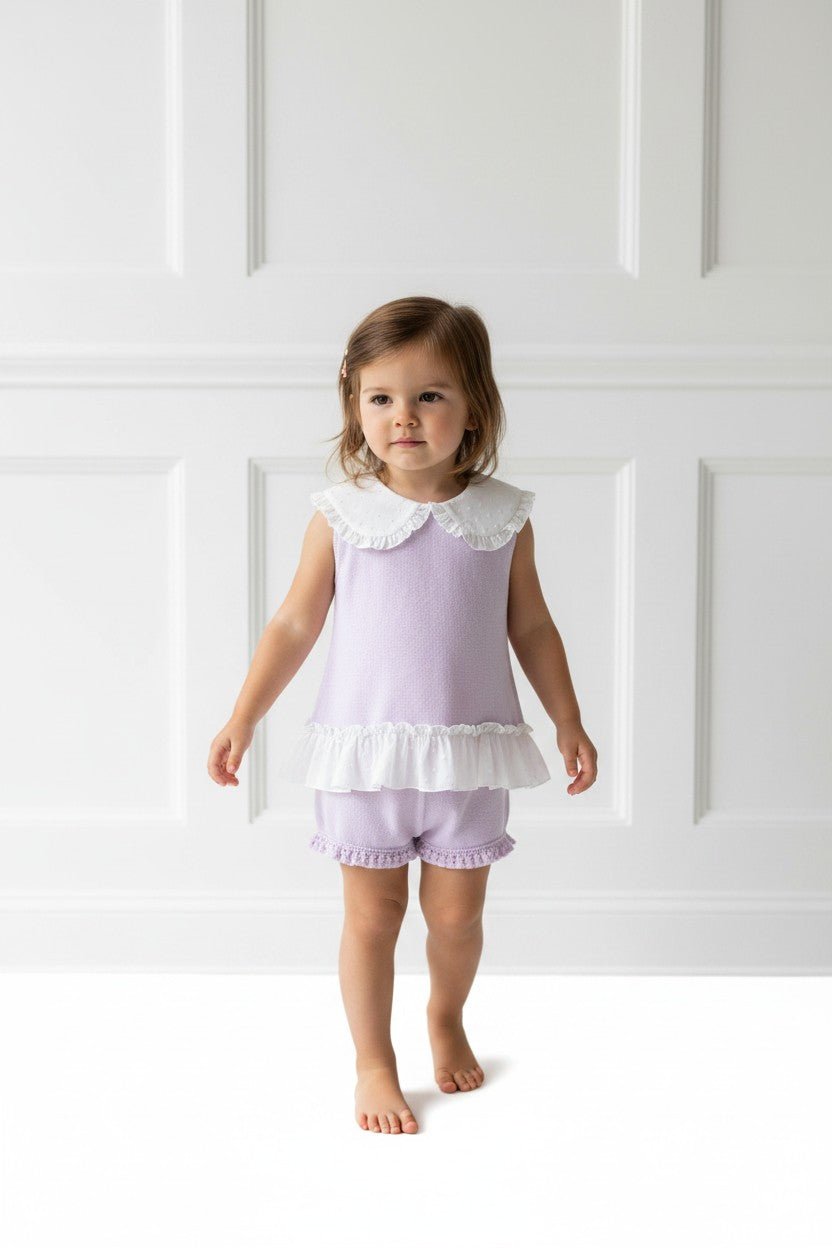 Granlei "Keke" Lilac Plumeti Dot Bow Knit Blouse & Shorts - Millie and John