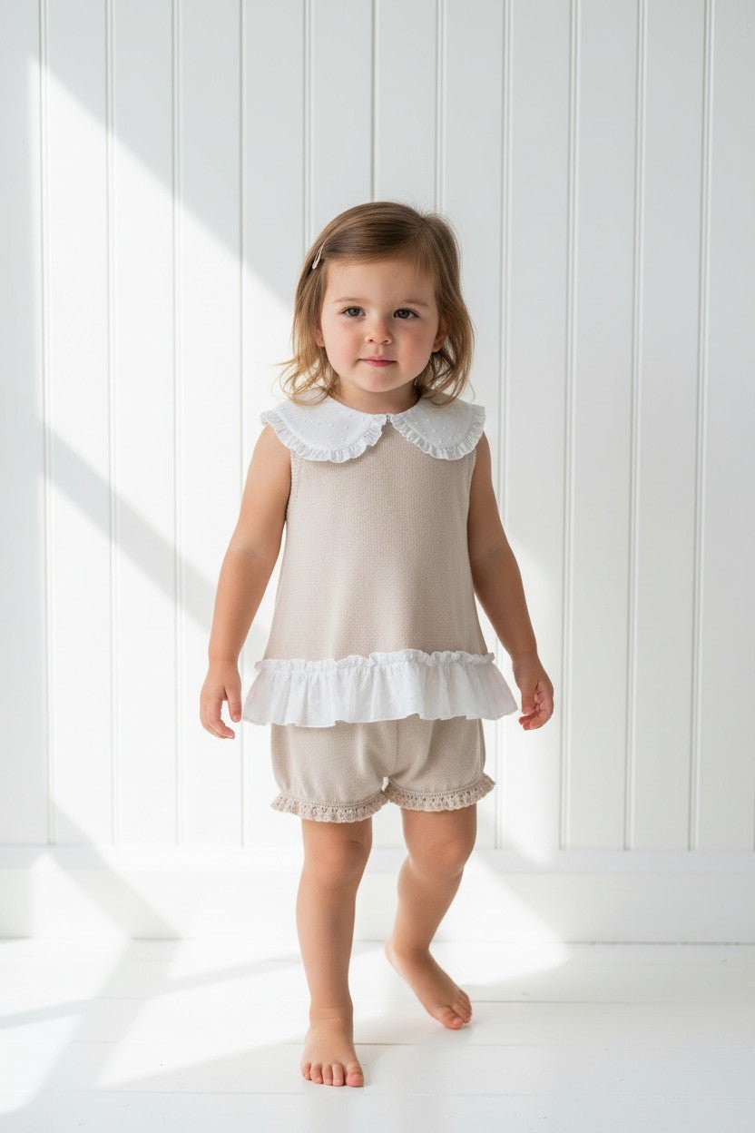 Granlei "Keke" Stone Plumeti Dot Bow Knit Blouse & Shorts - Millie and John