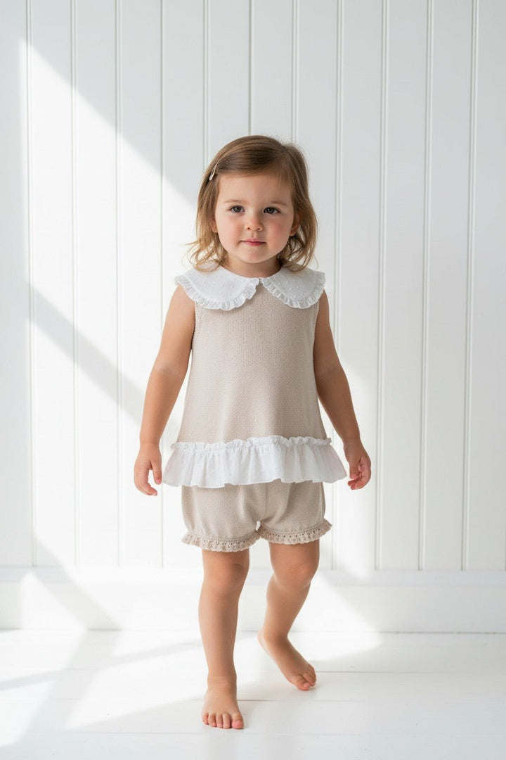 Granlei "Keke" Stone Plumeti Dot Bow Knit Blouse &amp; Shorts - Millie and John