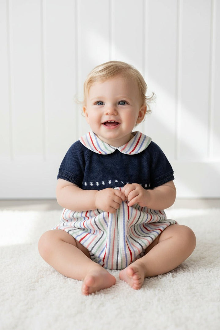 Granlei "Levi" Navy Half Knit Striped Romper - Millie and John