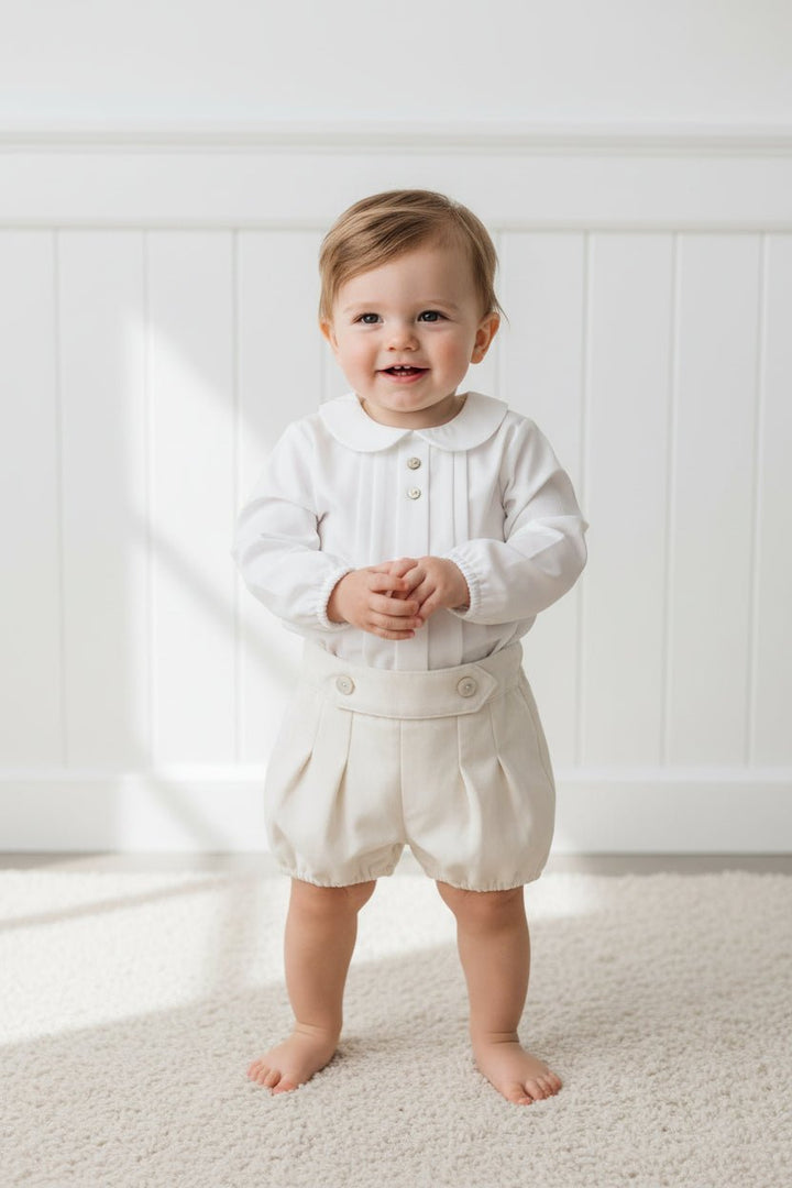 Granlei "Lucas" Ivory Shirt & Cream Velvet Jam Pants - Millie and John