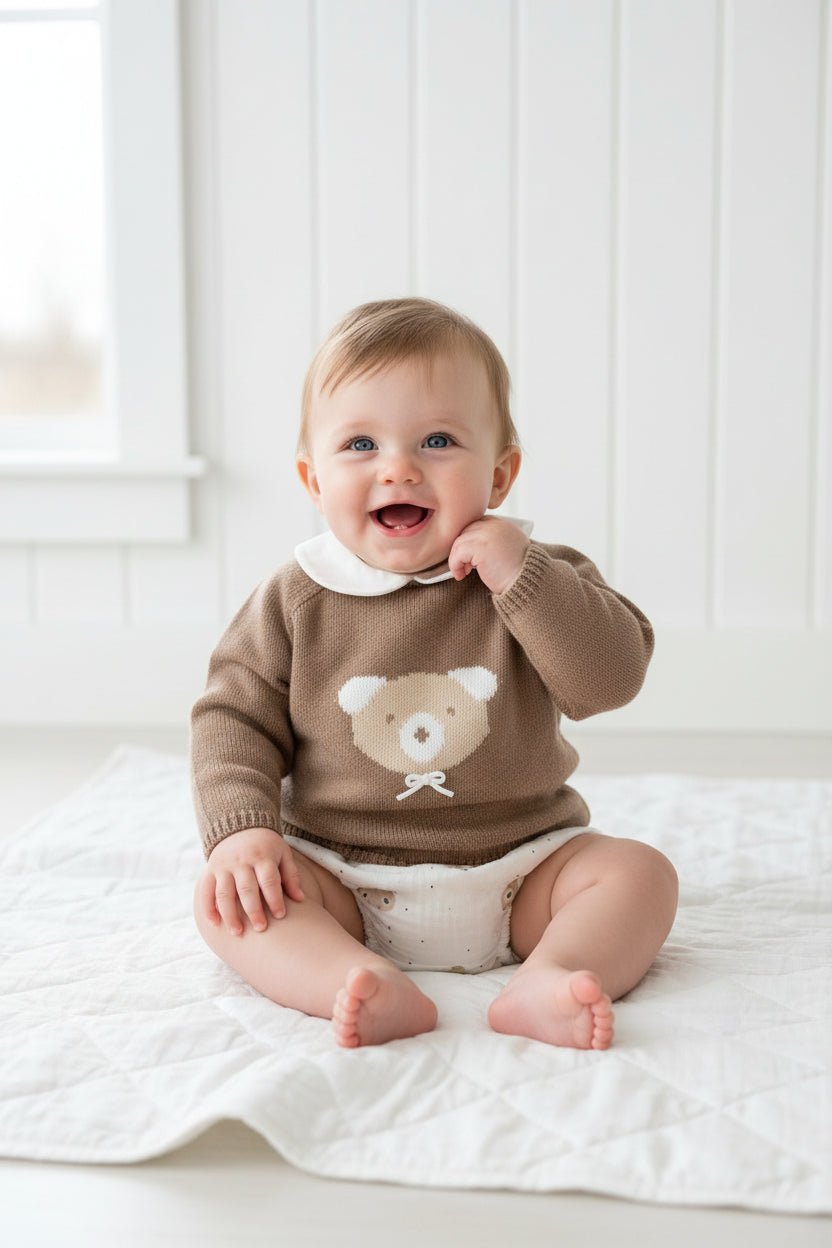 Granlei "Marley" Caramel Brown Knit Bear Top & Jam Pants - Millie and John