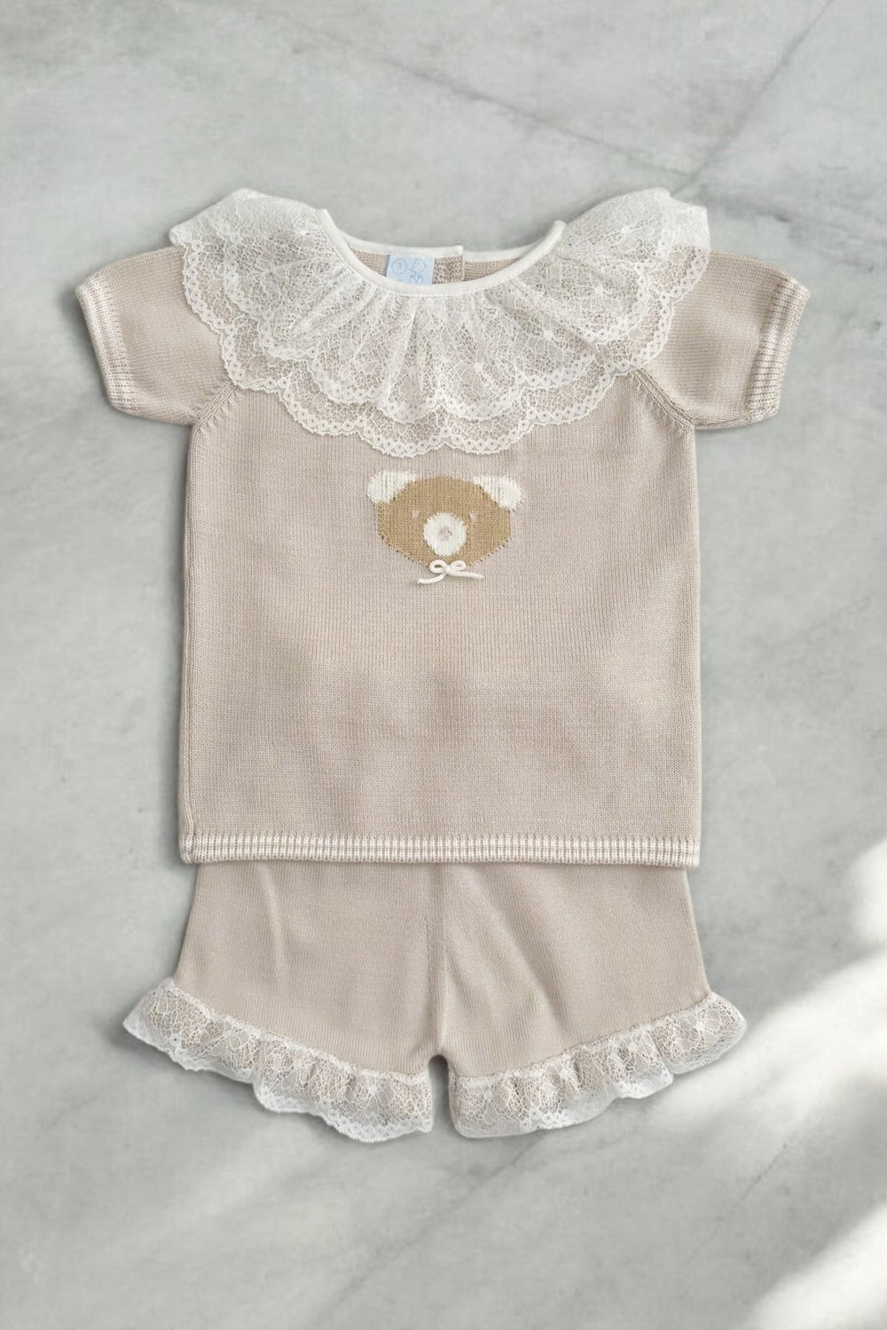Granlei "Millicent" Stone Knitted Lace Bear Top & Shorts - Millie and John