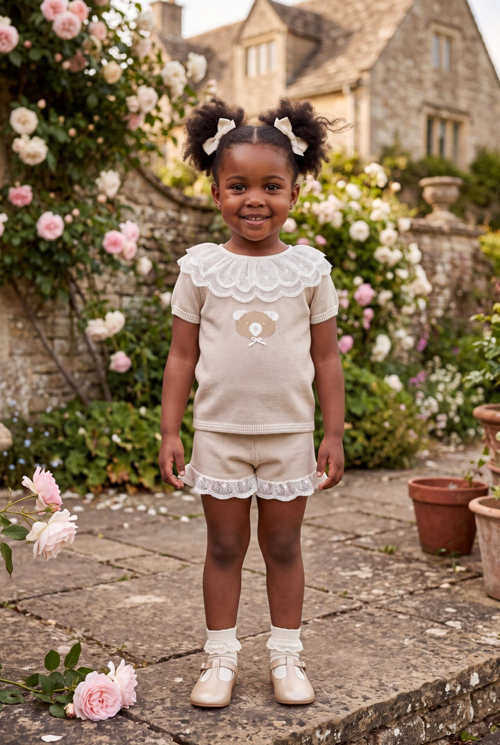 Granlei "Millicent" Stone Knitted Lace Bear Top &amp; Shorts - Millie and John