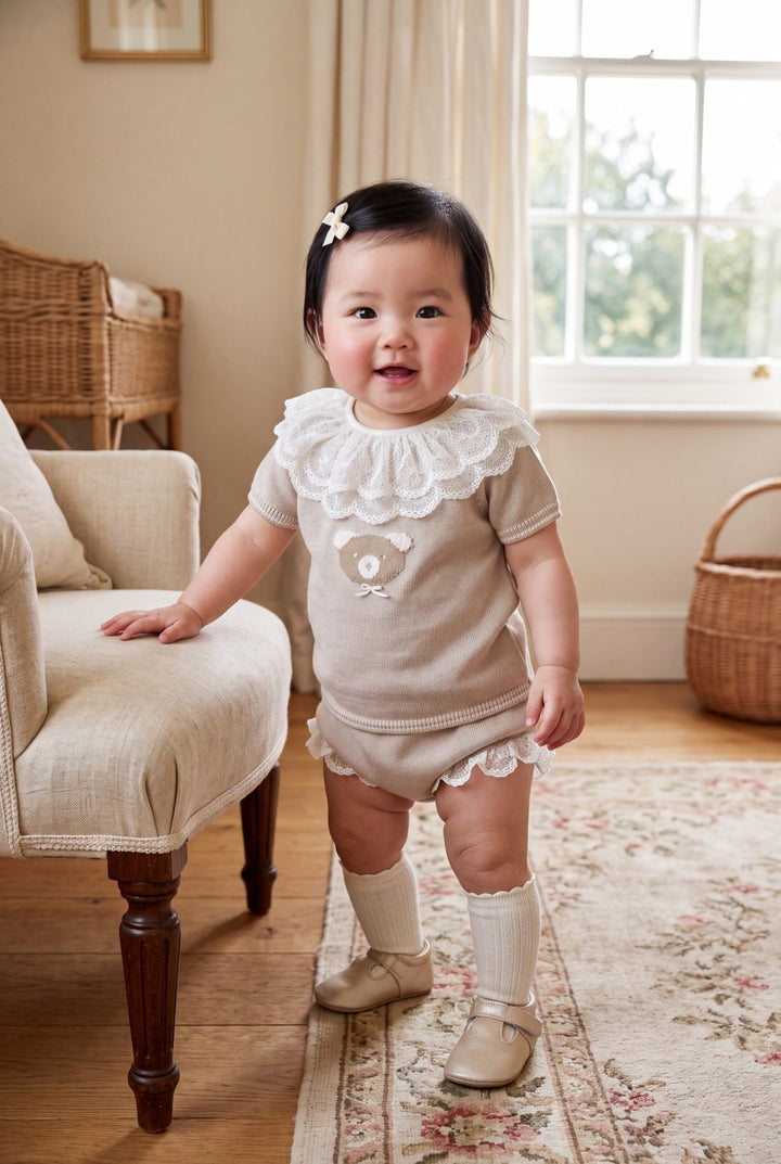 Granlei "Millie" Stone Knitted Lace Bear Top &amp; Bloomers - Millie and John