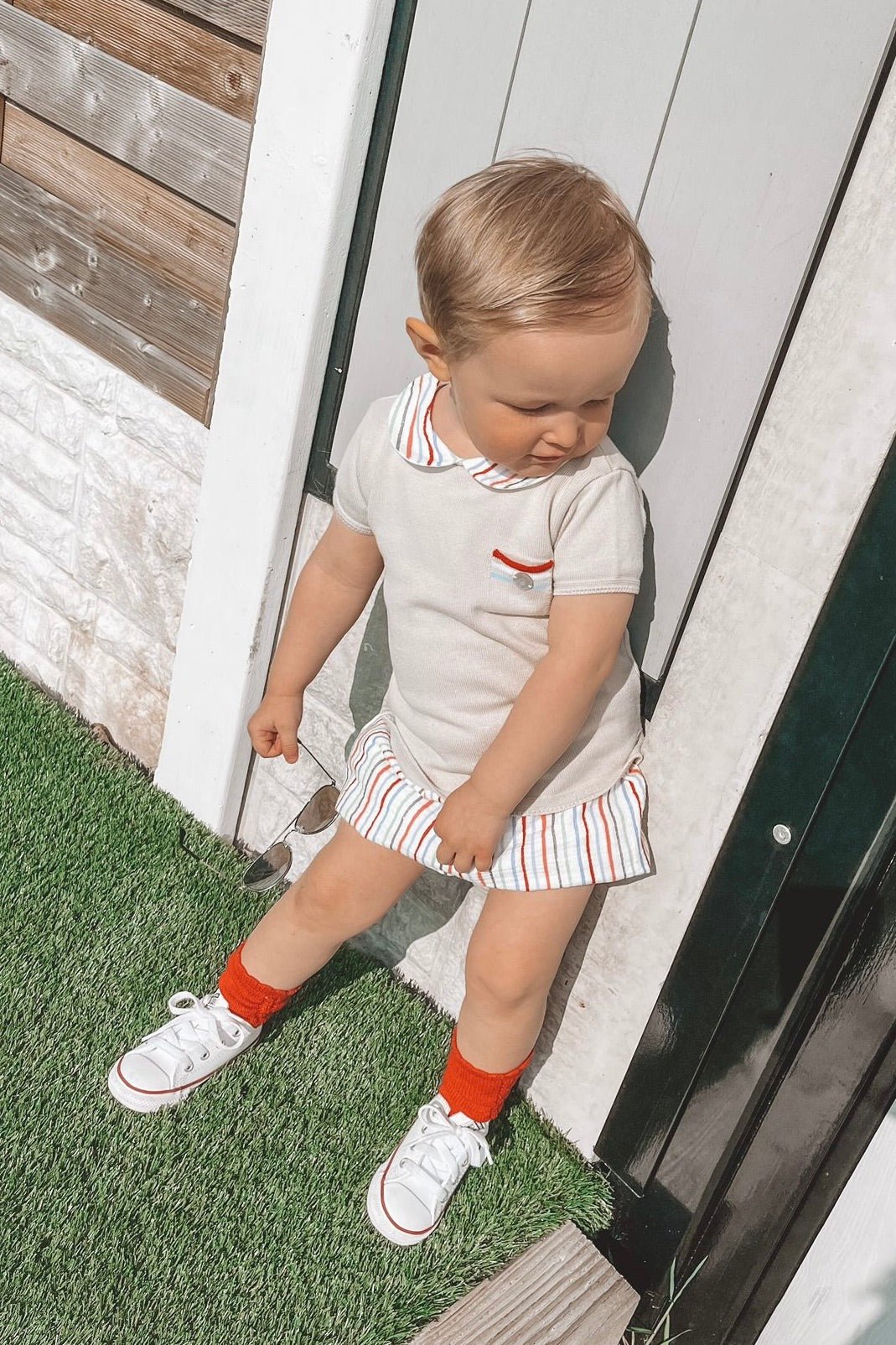 Granlei "Nico" Stone Knit Top & Striped Jam Pants - Millie and John