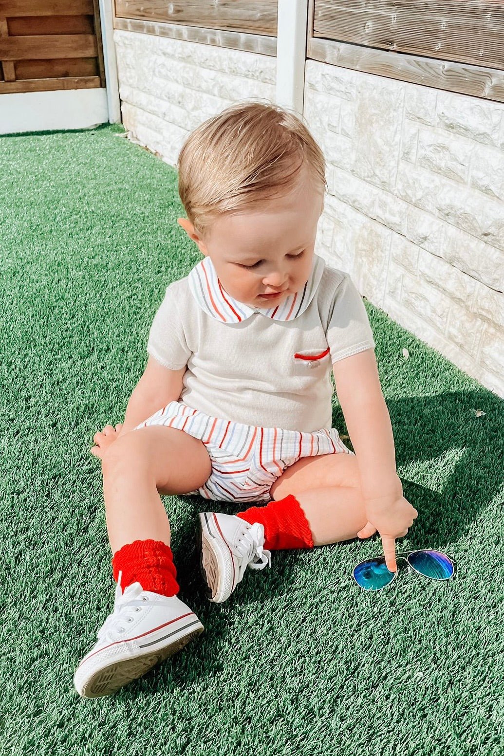 Granlei "Nico" Stone Knit Top & Striped Jam Pants - Millie and John