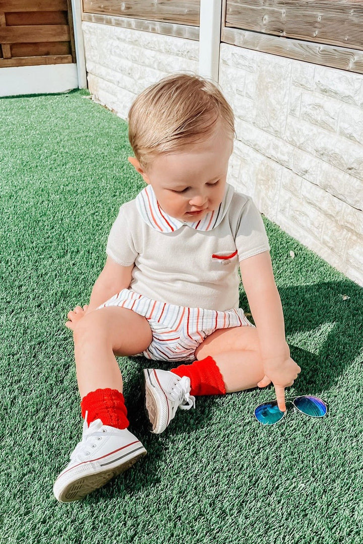 Granlei "Nico" Stone Knit Top & Striped Jam Pants - Millie and John