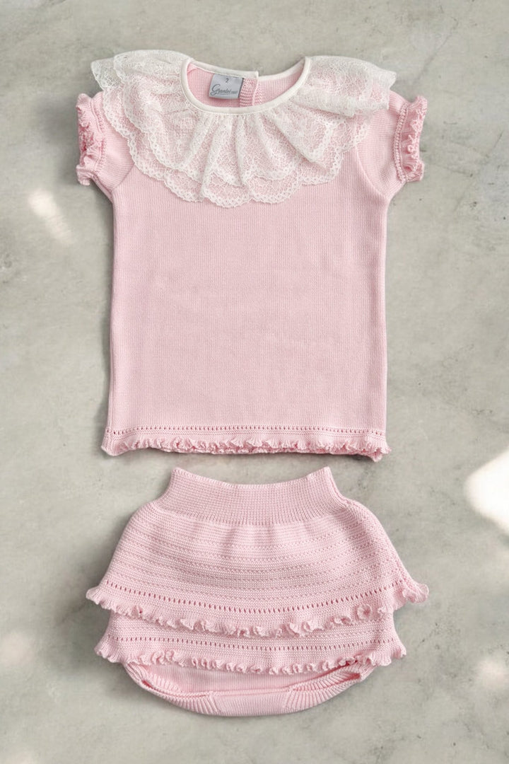 Granlei "Nuriyah" Pink Knitted Lace Top & Skort - Millie and John