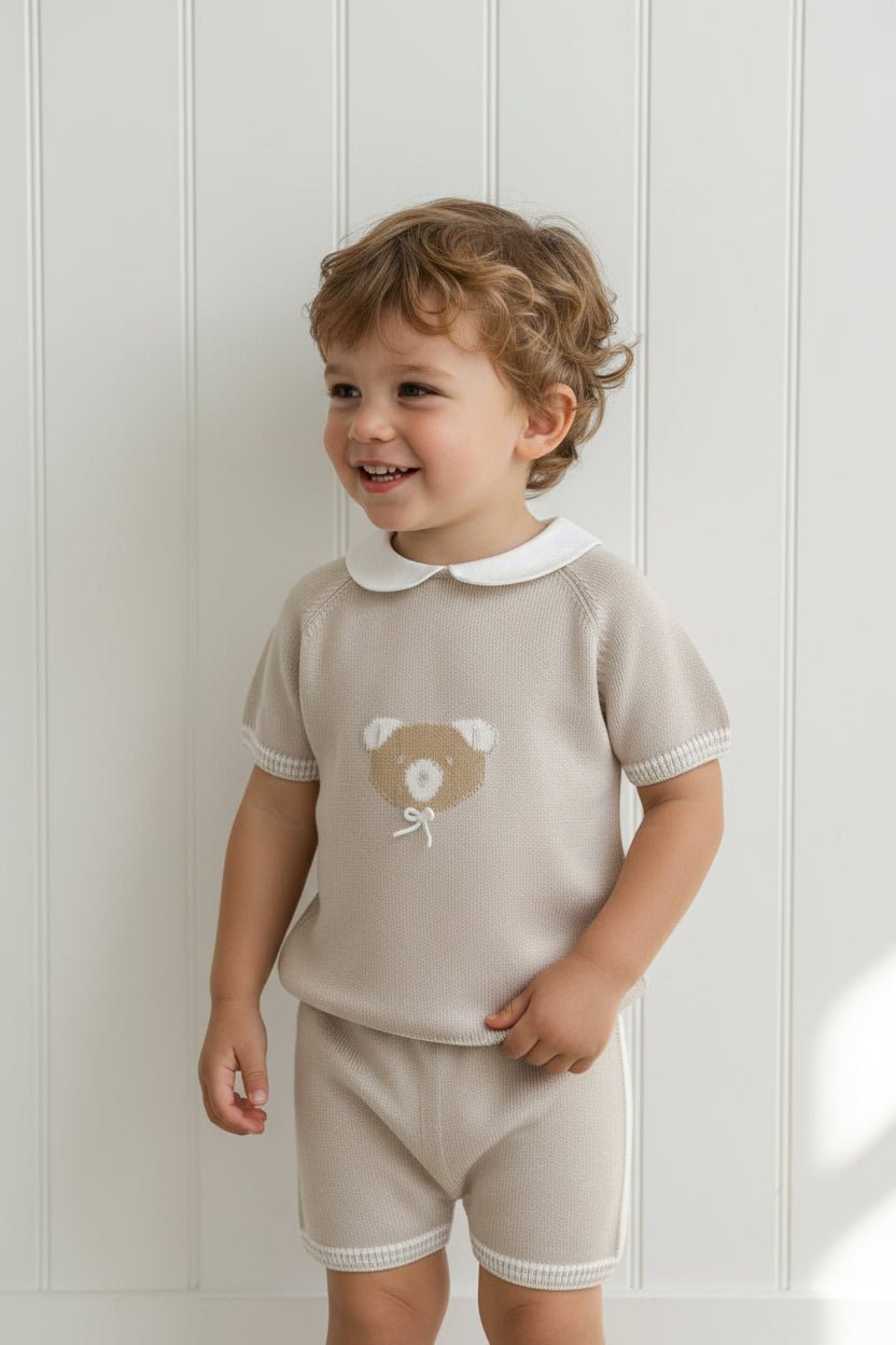 Granlei "Ralph" Stone Knitted Bear Top & Shorts - Millie and John