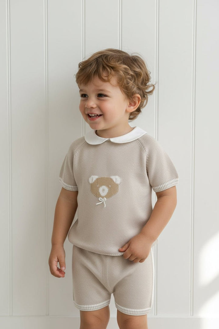 Granlei "Ralph" Stone Knitted Bear Top & Shorts - Millie and John