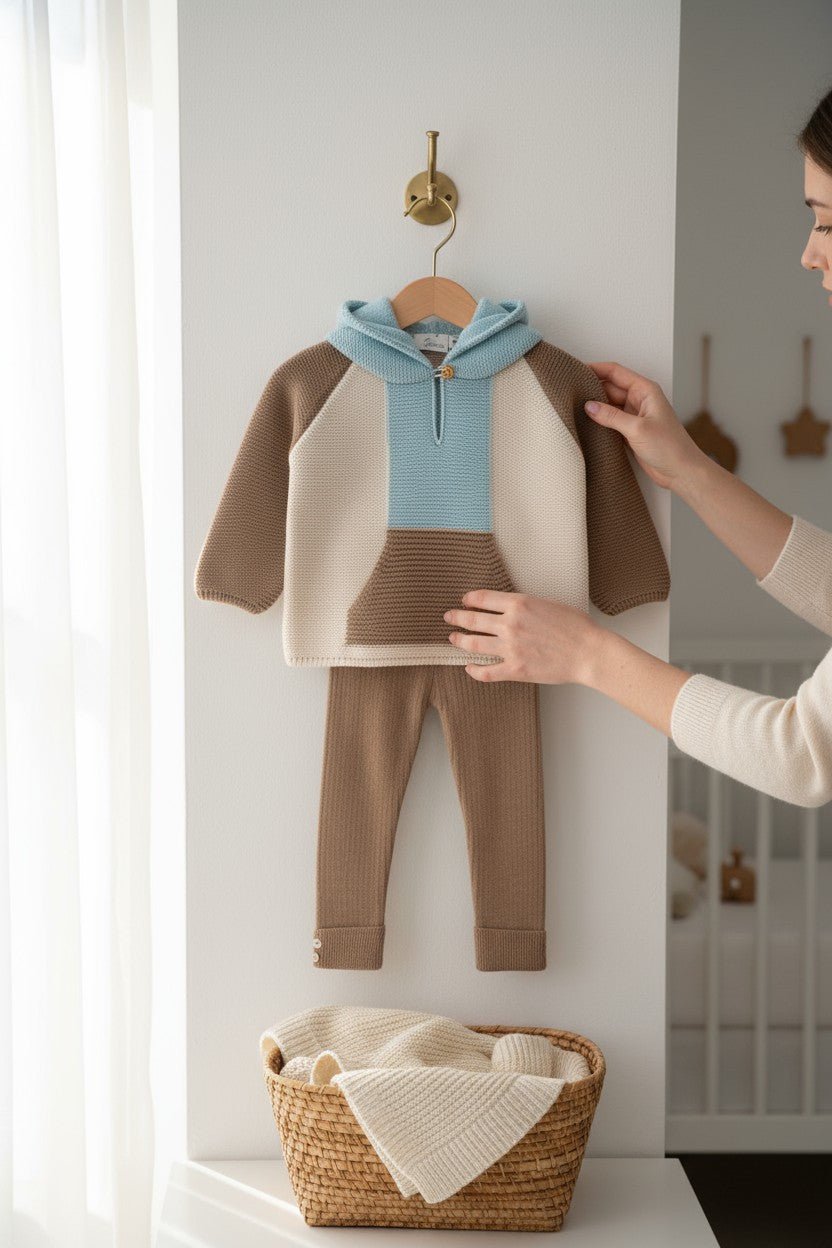 Granlei "Roman" Caramel, Cloud Blue & Stone Knit Hoodie & Leggings - Millie and John