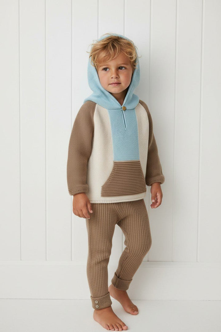 Granlei "Roman" Caramel, Cloud Blue &amp; Stone Knit Hoodie &amp; Leggings - Millie and John