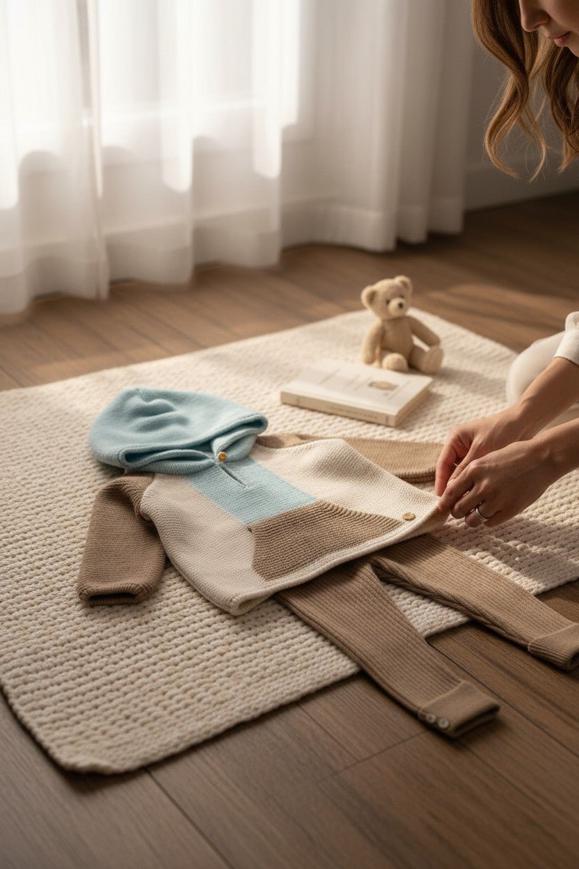 Granlei "Roman" Caramel, Cloud Blue & Stone Knit Hoodie & Leggings - Millie and John