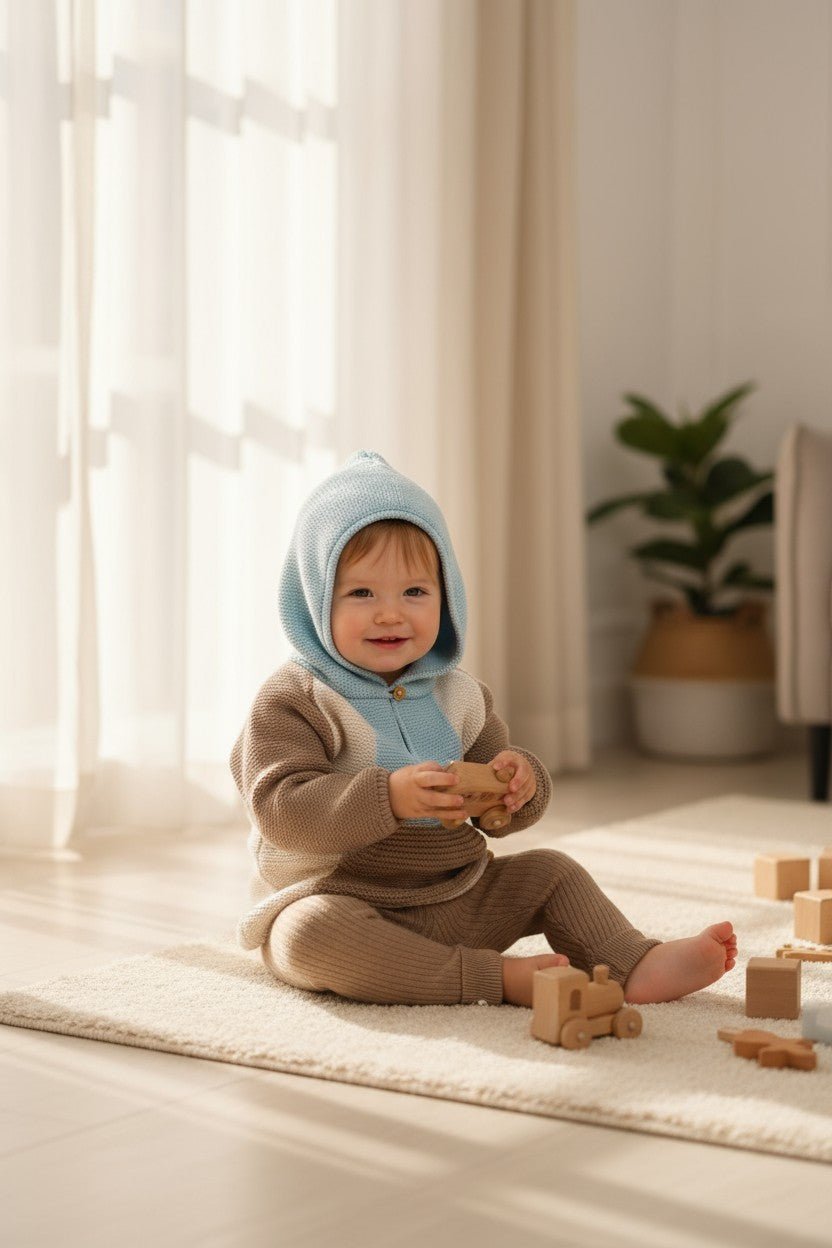 Granlei "Roman" Caramel, Cloud Blue & Stone Knit Hoodie & Leggings - Millie and John